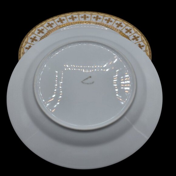 Fine Porcelain Dinner Plates Gold White Band Shooting Star Set of 4 - Picture 4 of 5